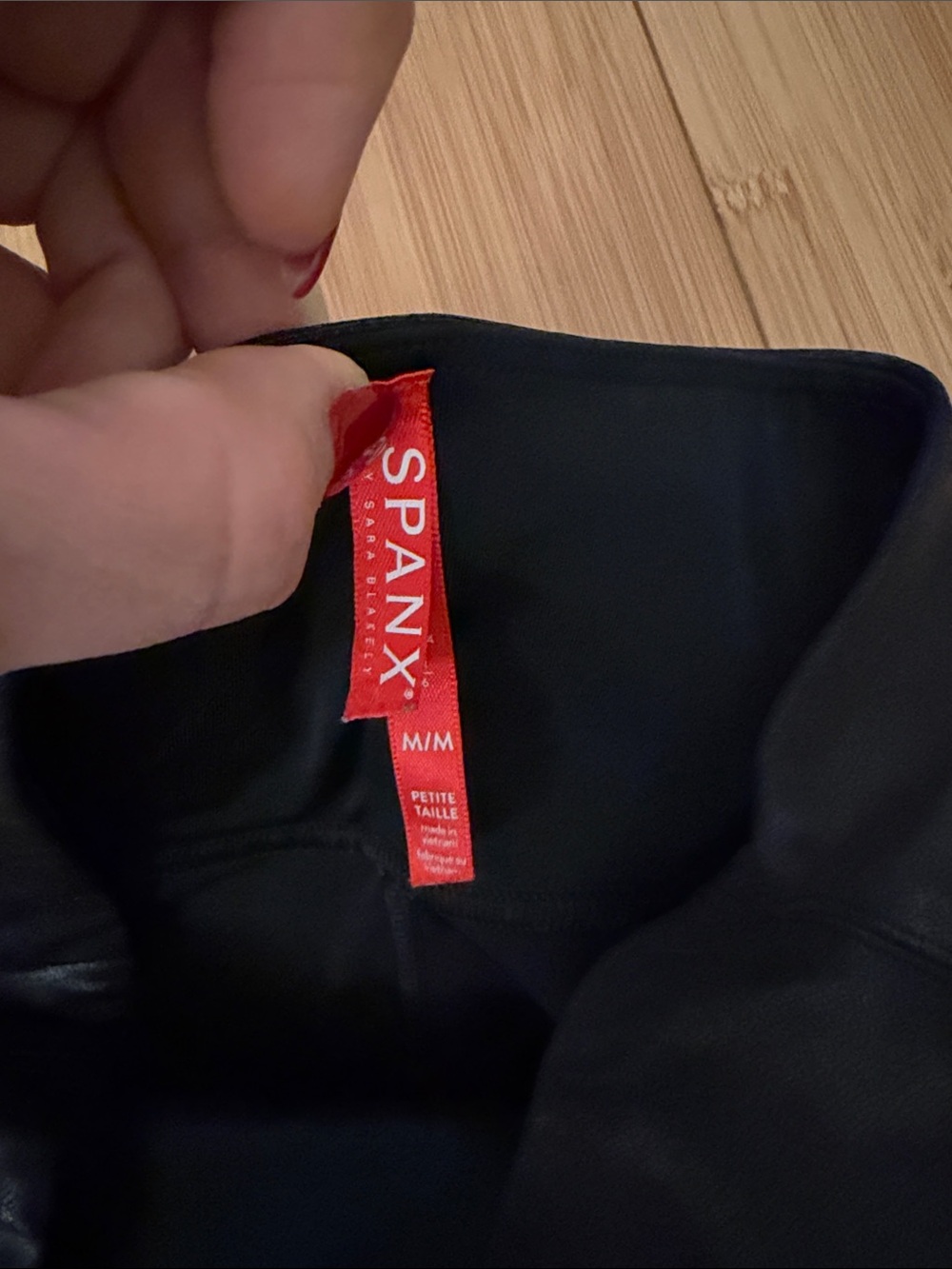 SPANX Black Faux Leather Leggings with Red Label - Picture 2 of 3